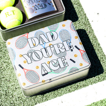 Personalised Your Ace Tennis Balls Tin And Hip Flask Gift For Dad, 3 of 7