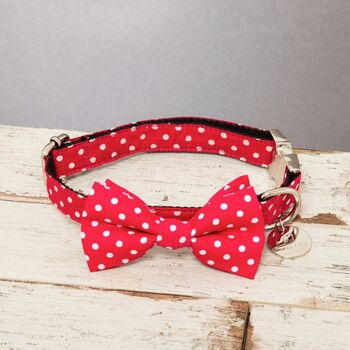 The York Red Pink White Spotty Dog Collar Bow Tie, 7 of 12