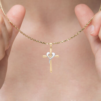 Heart Cross Necklace In 9ct Mixed Gold, 2 of 10