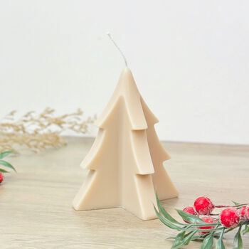 Beige Christmas Tree Candle Minimalist Christmas Decor, 3 of 9