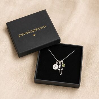 Girl's Personalised Sterling Silver Cross Christening Necklace, 7 of 11