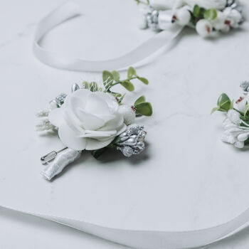 Floral Wedding Buttonhole In Silver, 9 of 10