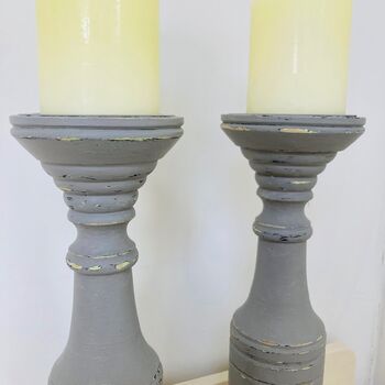 Pair Of Extra Large Vintage Painted Pillar Candlesticks, 3 of 6