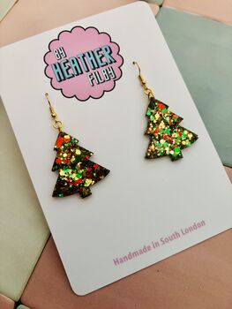 Sparkly Christmas Tree Glitter Resin Earrings / Christmas Gift / Secret Santa Gift, 8 of 11