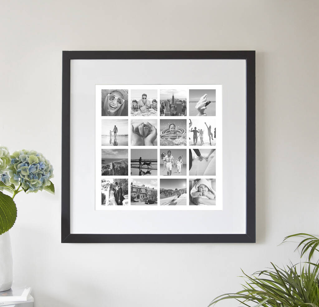 Black And White Personalised Photo Collage Framed Print, 1 of 4