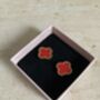 Clover Red Stud Earrings, thumbnail 3 of 4