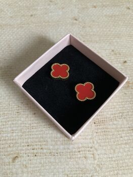 Clover Red Stud Earrings, 3 of 4