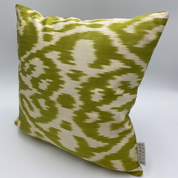 Square Ikat Silk Cushion Green Abstract, 2 of 7