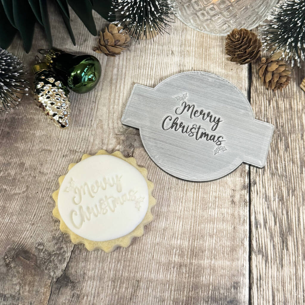 Merry Christmas Icing Embosser Holly Design Christmas Biscuits, 1 of 4
