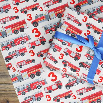 Personalised Fireman Fire Truck Wrapping Paper, 2 of 9