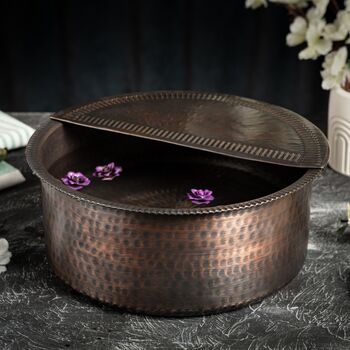 Dark Solid Copper Pedicure Bowl With Footrest, Hammered 350 Mm Diameter, 4 of 5