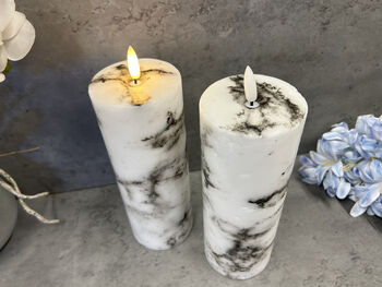 20cm Marbled Grey LED Pillar Candle – Real Wax, 10 of 12