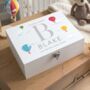 Personalised Hot Air Balloon Baby White Keepsake Box Three Sizes, thumbnail 1 of 10