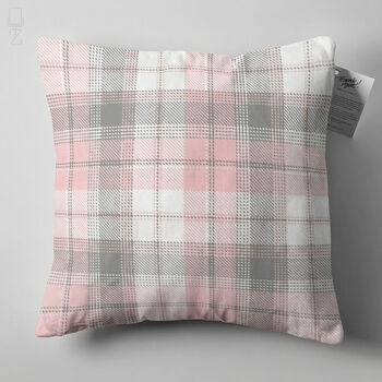 Modern Grey And Blush Pink Tartan Chenille Cushion, 7 of 12