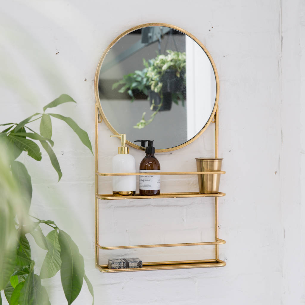 Gold Circular Wall Mirror With Shelves By The Forest & Co