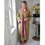 Block Printed Green And Pink Floral Cotton Dressing Gown, thumbnail 3 of 5