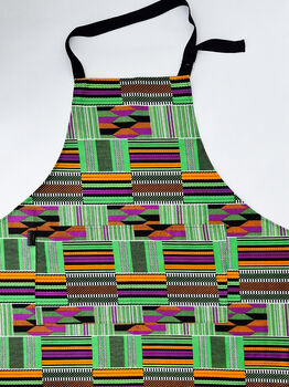 African Print Apron | Green Kente Kofi Print, 3 of 5