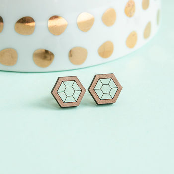 Hexagon Geometric Stud Earrings, 5 of 8
