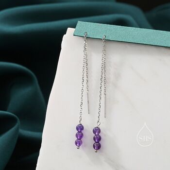 Genuine Amethyst Gemstone Ear Threaders, 5 of 9