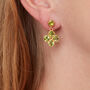 Green Peridot Clover Gold Plated Silver Stud Earrings, thumbnail 4 of 12