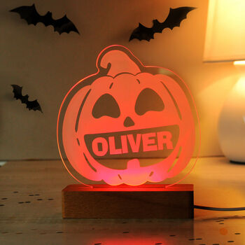 Personalised Pumpkin Halloween LED Night Light, 6 of 6