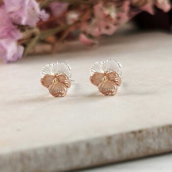Violet Flower Silver And Rose Studs, 2 of 7