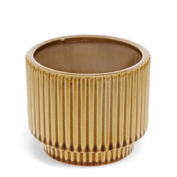 Mustard Yellow Ridged Ceramic Plant Pot, 2 of 3