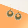 Khaki And Cream Circular Earrings • Gold Plated Sterling Silver Hooks, thumbnail 1 of 9