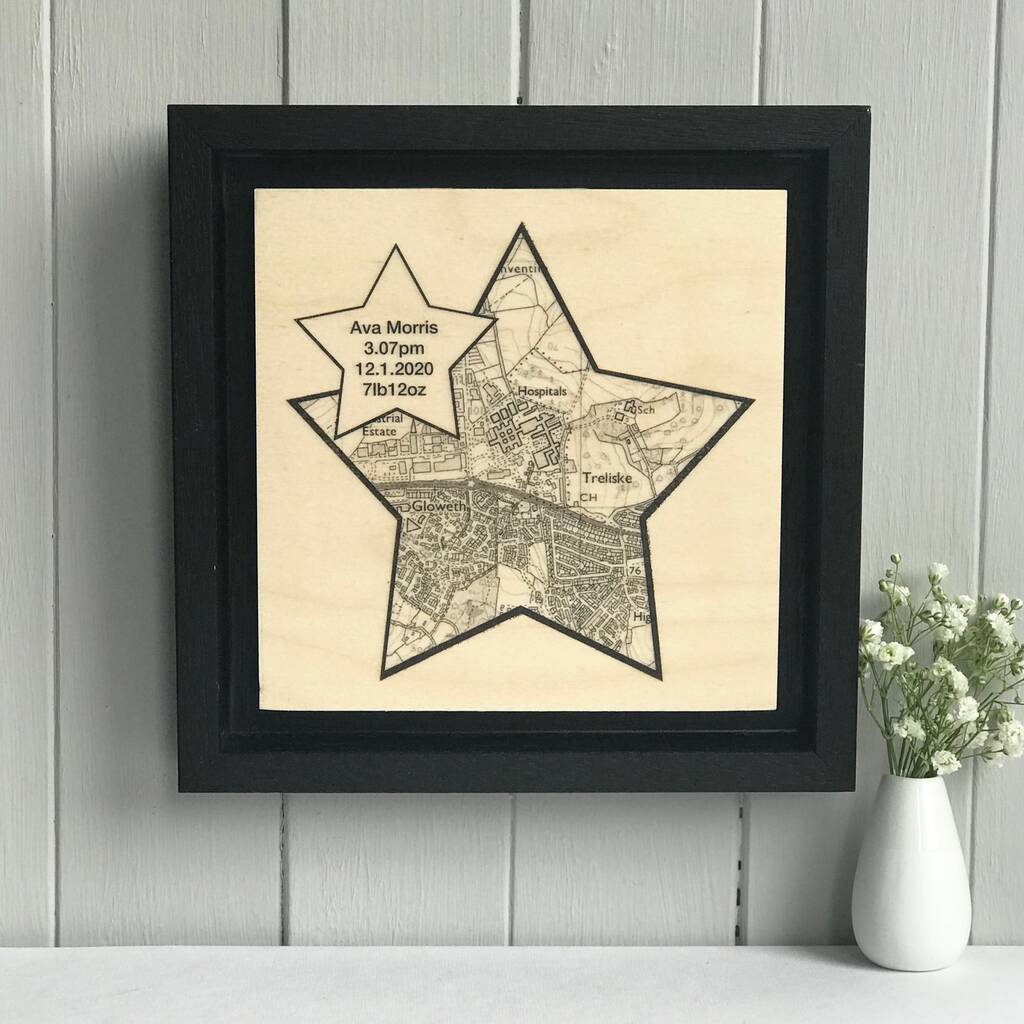 New Baby Birth Place Star Shaped Map Print, 1 of 10