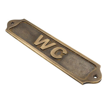 Custom Wc Sign Brass Plaque With Vintage Finish, 2 of 11