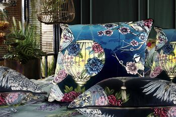 Kakuru Lanterns Japanese Lanterns With Crane Birds And Blossom Velvet Square Cushion, 3 of 10