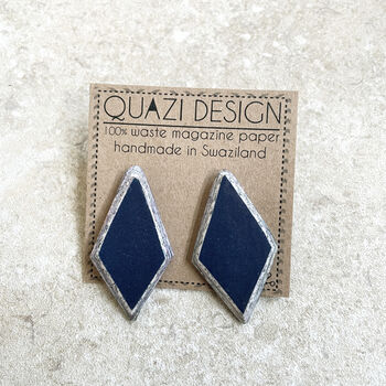 Fair Trade Eco Recycled Paper Diamond Stud Earrings, 7 of 12