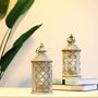Pack Of Two Vintage Metal Table Lamps Square Pattern, thumbnail 3 of 4