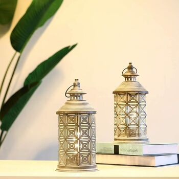 Pack Of Two Vintage Metal Table Lamps Square Pattern, 3 of 4