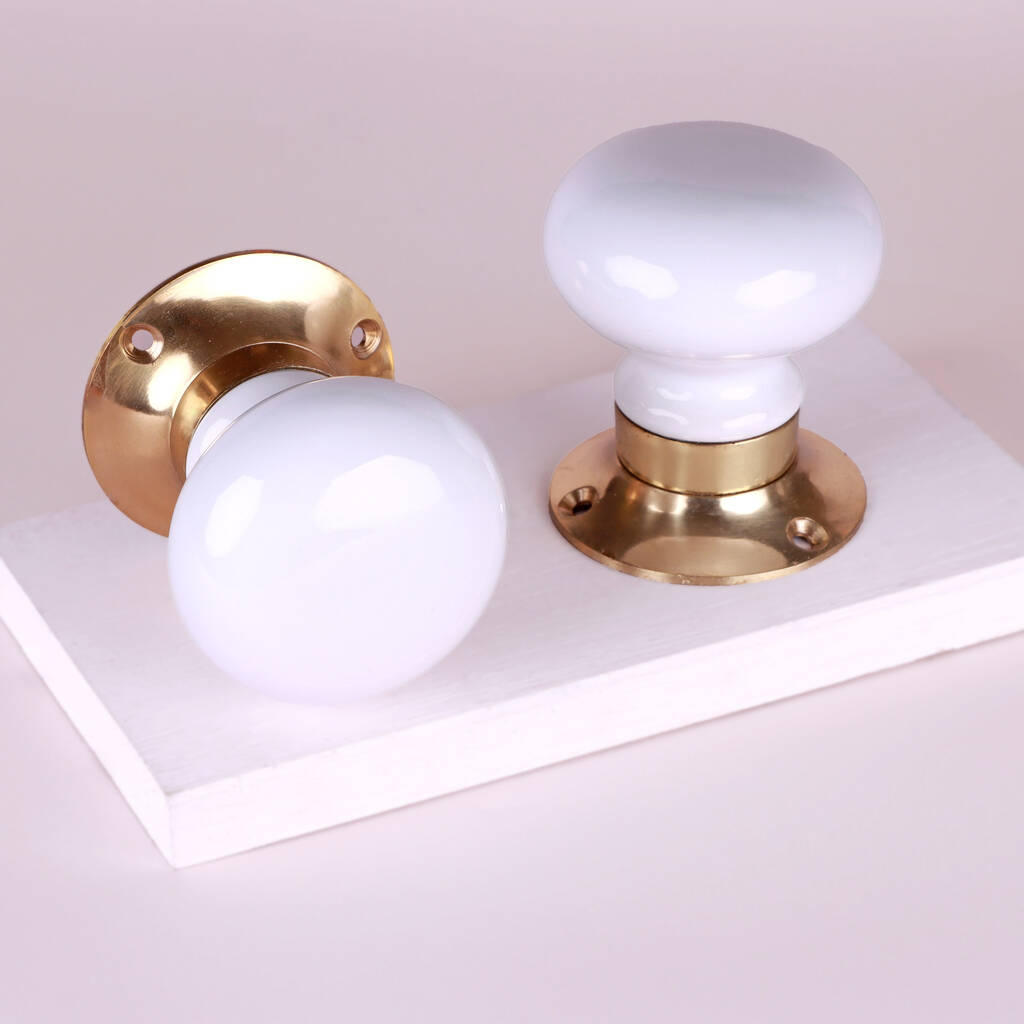 G Decor The Brassworks Edit Porcelain White Set Of Handcrafted Ceramic Mortice Door Handles, Internal Turning Knobs For Room Doors, 1 of 5
