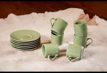 Set Of Four Porcelain Espresso Cup And Saucer Green, 2 of 7