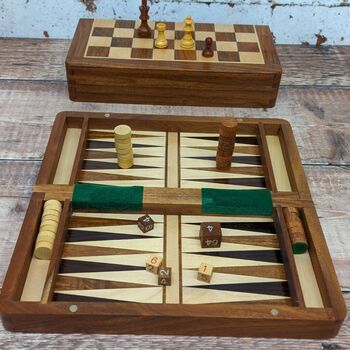 Wooden Birthday Game, Fathers Day Gift; Multi Chess Backgammon Set, 5 of 7
