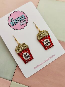 Popcorn Glitter Resin Earrings / Cinema Date Jewellery / Fun Carnival Accessory / Filmmaker Gift, 3 of 5
