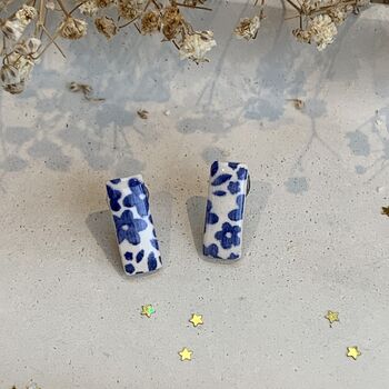 Blue Floral Ceramic Stud Earrings, 3 of 8