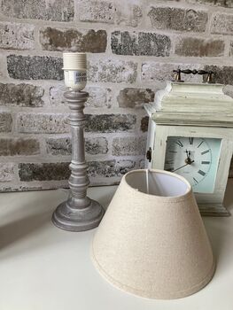 31cm Grey Washed Wood Bedside Table Lamp Light Natural Beige Shade, 7 of 9