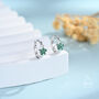 Emerald Green Cz Flower Huggie Hoop Earrings, thumbnail 6 of 11