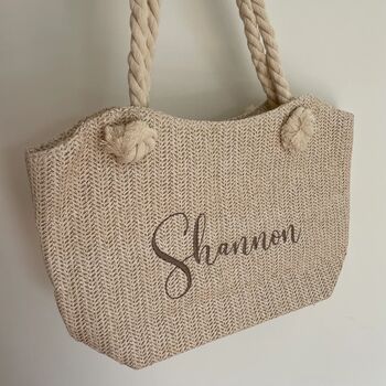 Personalised Custom Willow Straw Rope Handle Tote And Clutch Bag, 7 of 8