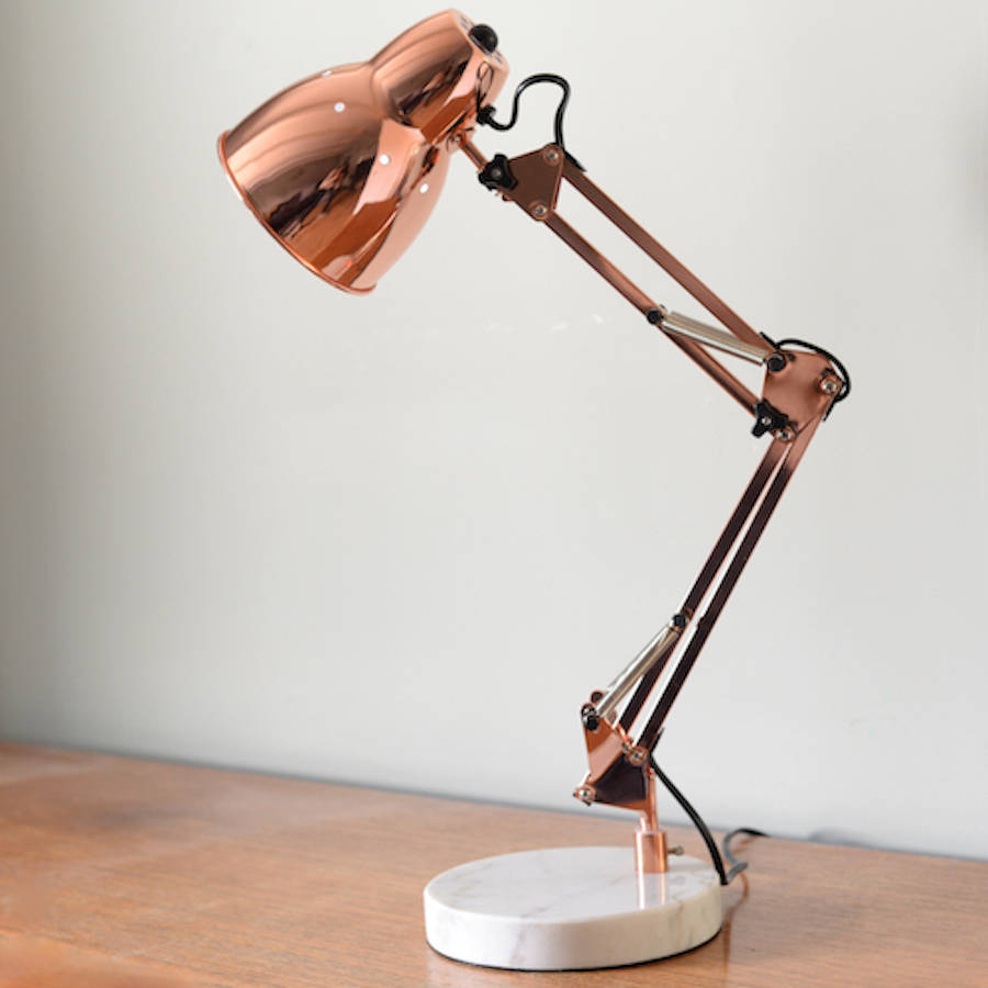 Copper And Marble Angled Desk Lamp