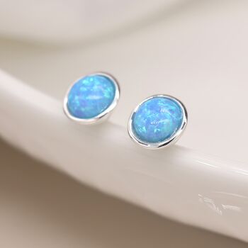 Sterling Silver Blue Opal Stud Earrings, 3 of 8