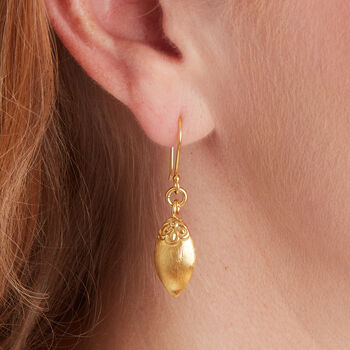 Gold Plated Silver Teardrop Textured Earrings, 6 of 7