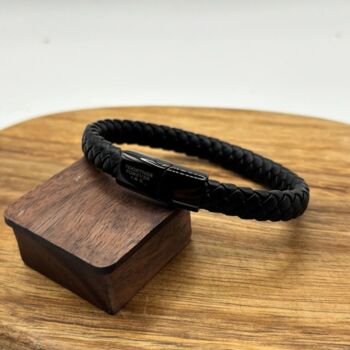 Personalised All Black Leather Bracelet, 3 of 10