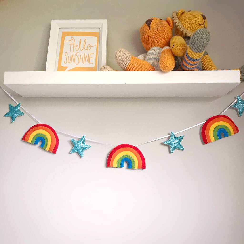 Felt Brightly Coloured Rainbow And Star Garland By The Secret Craft
