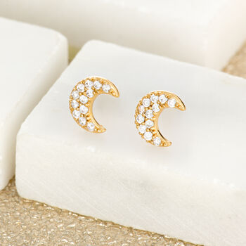 Sparkling Pave Crescent Moon Stud Earrings, 5 of 7