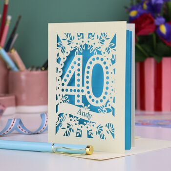 Personalised 40th Birthday Card Papercut Spotty Design, 4 of 7