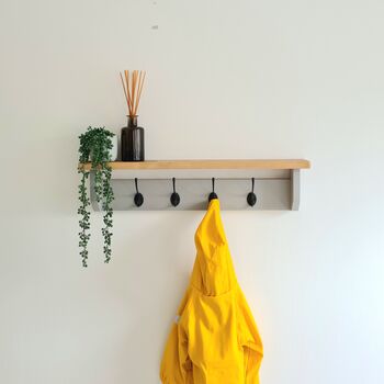Wooden Coat Rack With Hanging Hooks And Shelf, 8 of 11
